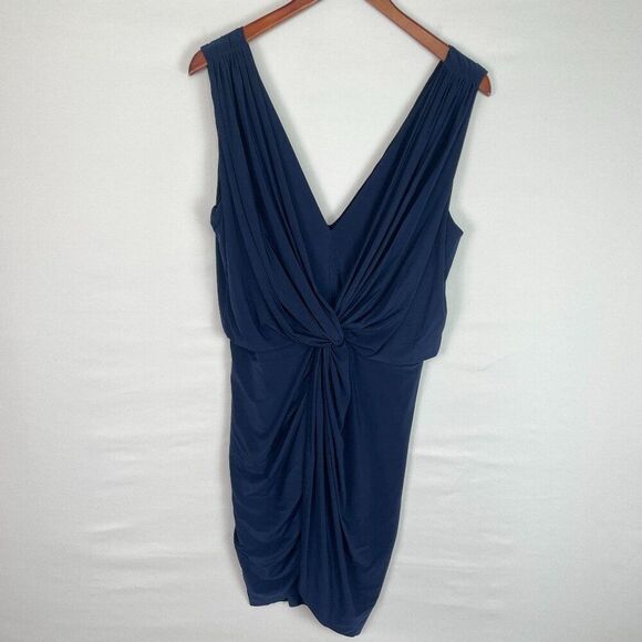 Misa Los Angeles Leza Gathered Crossover Sleeveless Mini Dress Navy Blue M - Picture 2 of 8
